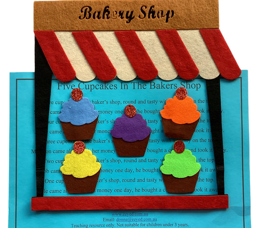 Five cupcakes in the baker shop