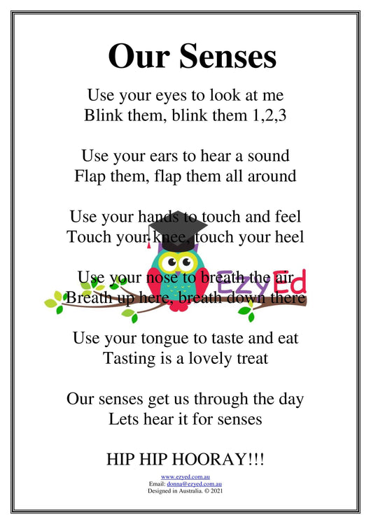 Our Senses Rhyme Digital Download Poster